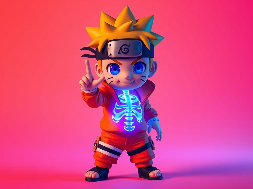 Naruto Exposed: Chibi Ninja's Glowing Neon Skeleton Unveiled