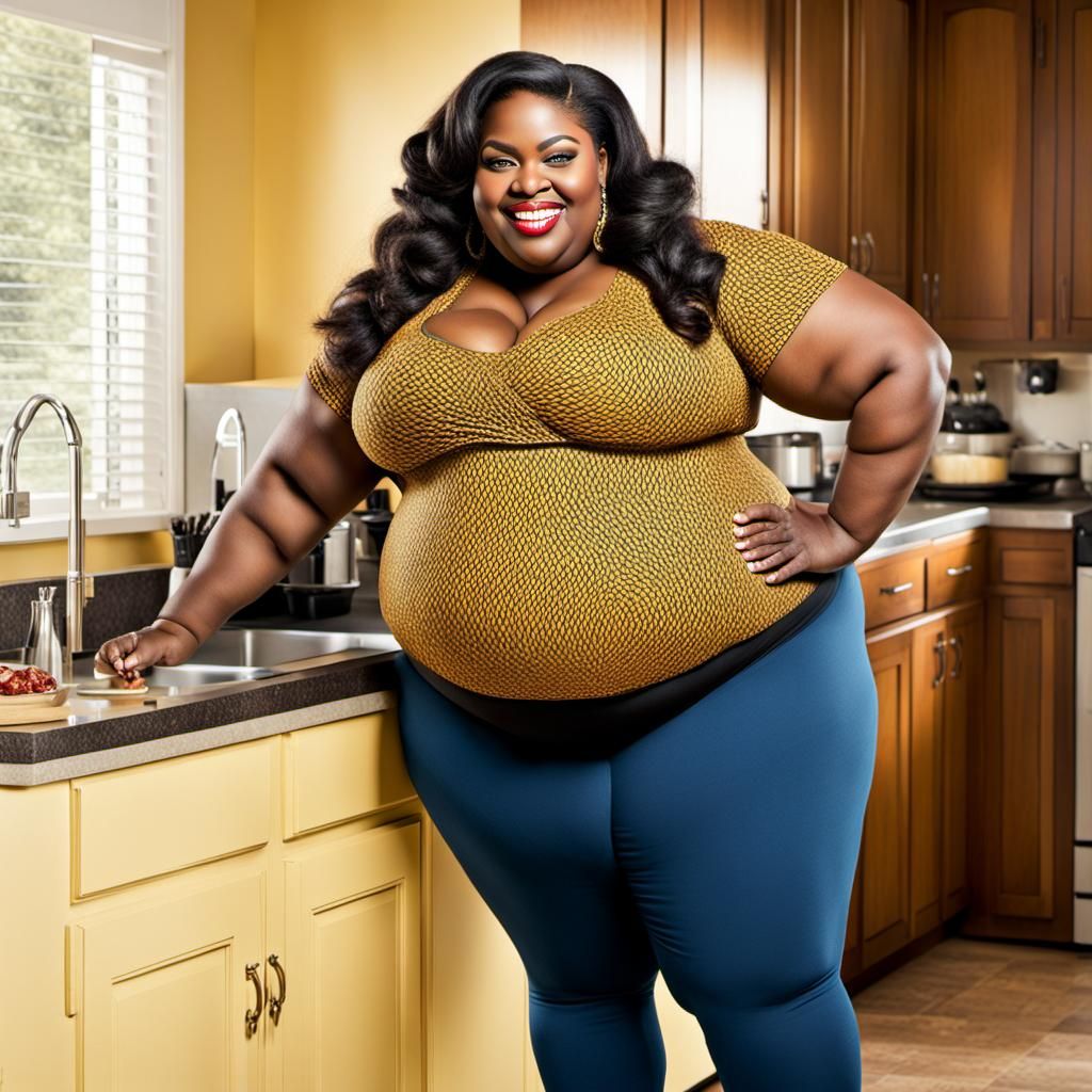 Beautiful Plus-Size Woman in Elaborate Kitchen