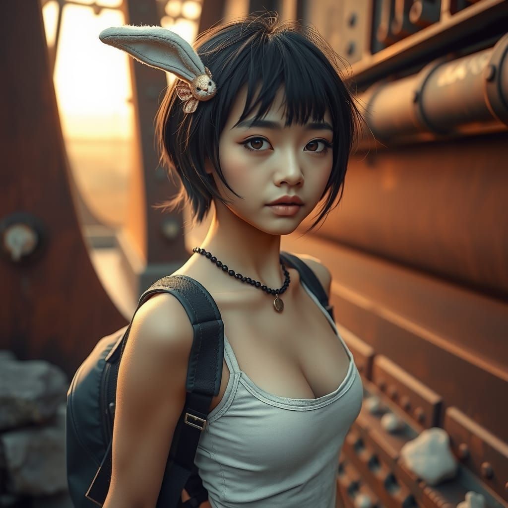 Gothic Kawaii Thai Woman in Surreal Landscape