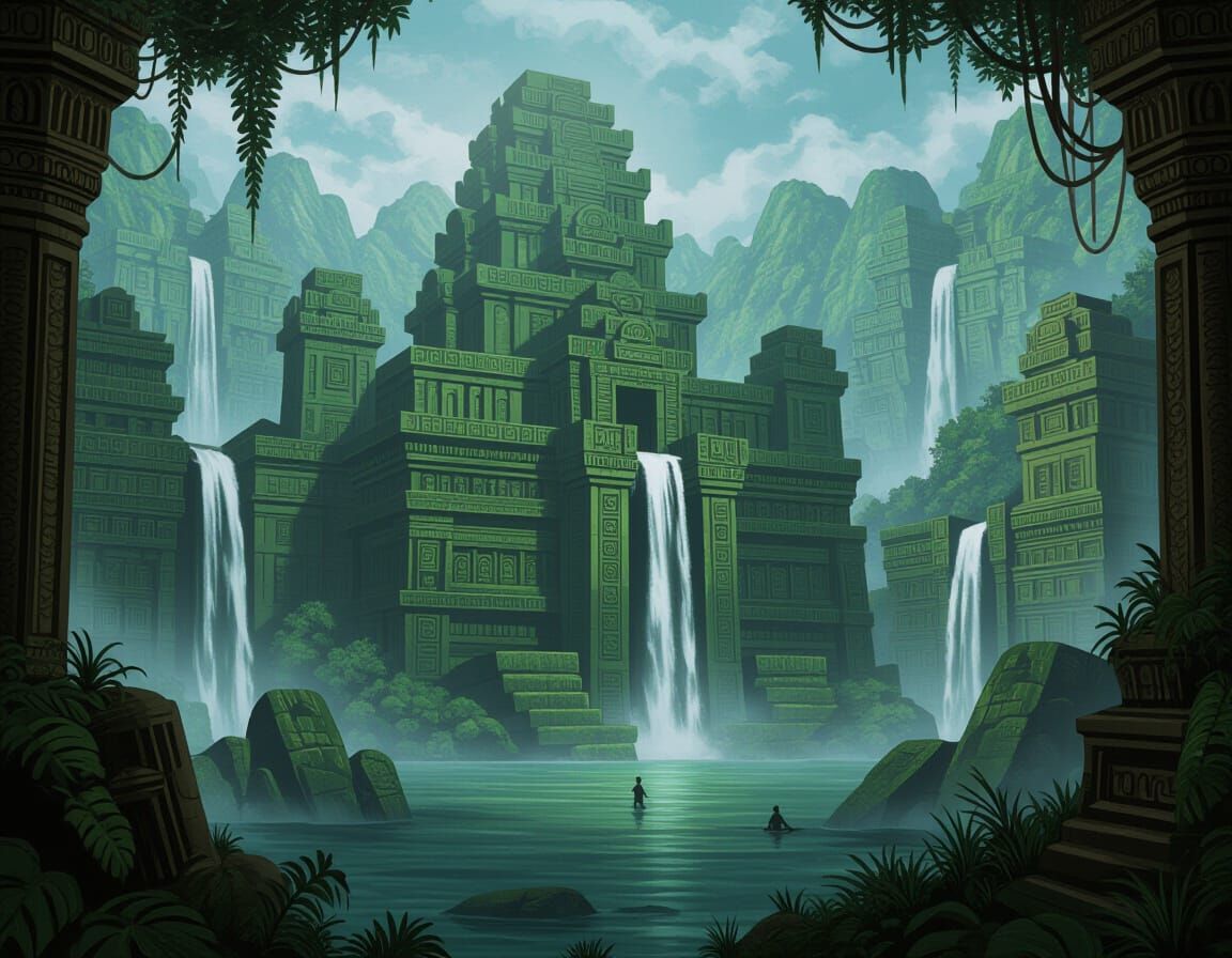Grand Forgotten City in Misty Emerald Jungle