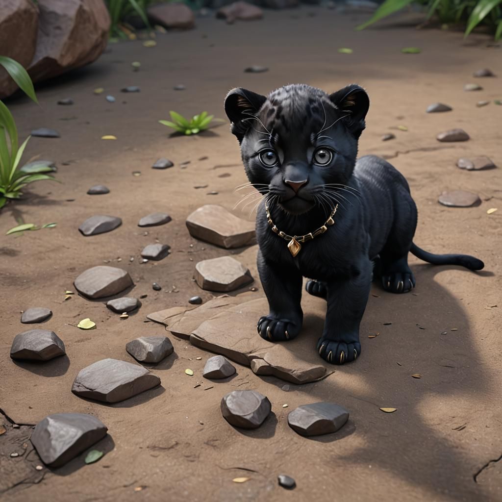 Cute Baby Black Panther in 3D Anime Art