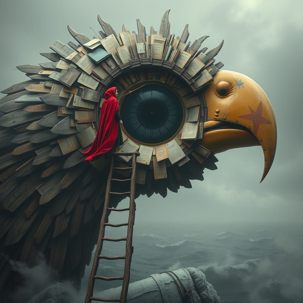 Ascension into the Book Bird's Eye: Surreal Digital Art