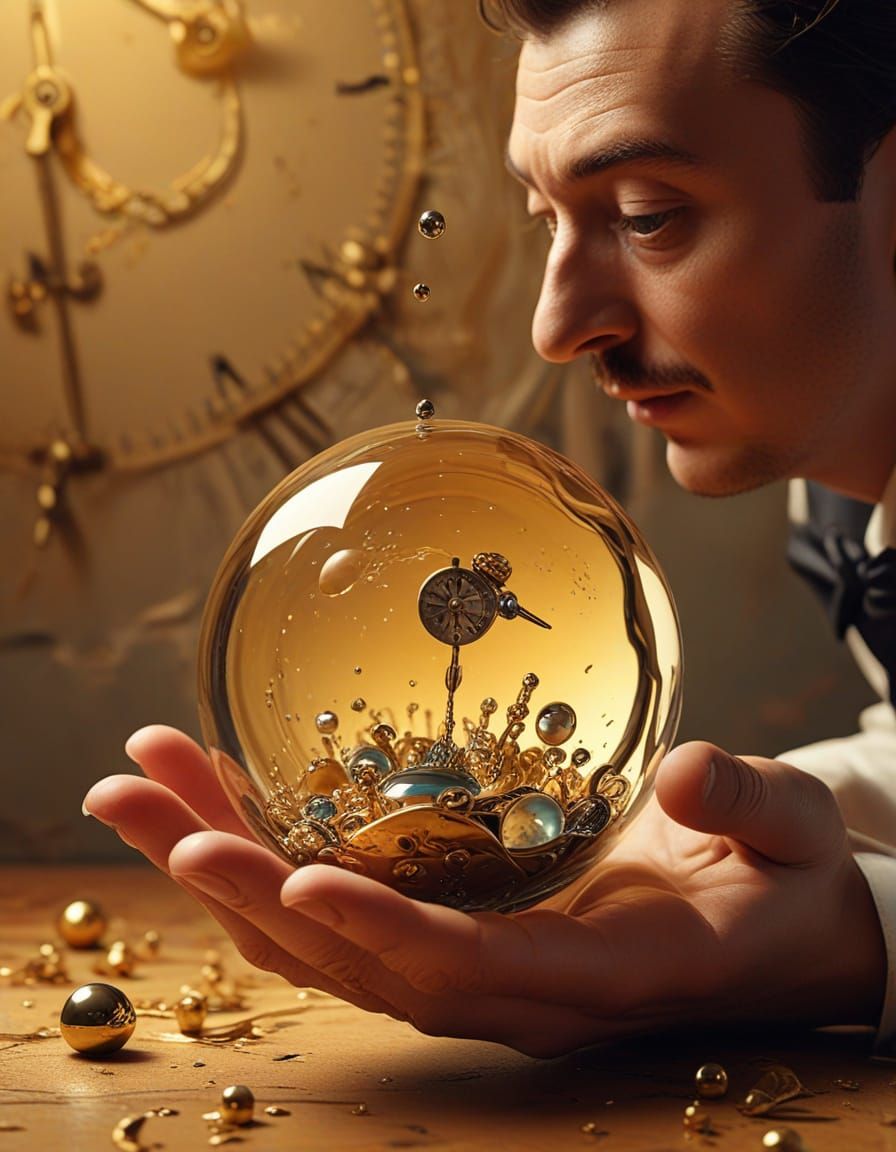 Surreal Person Holding Sphere in Salvador Dali Style
