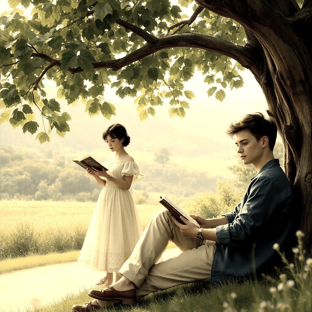 Man Reading Under Tree with Woman