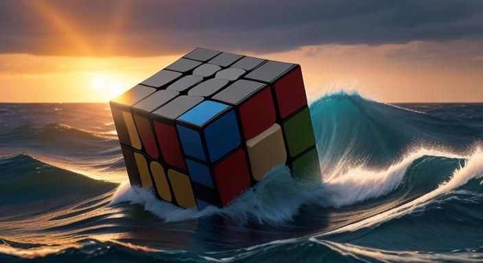 Rubik's Cube Tsunami Wave at Sunset