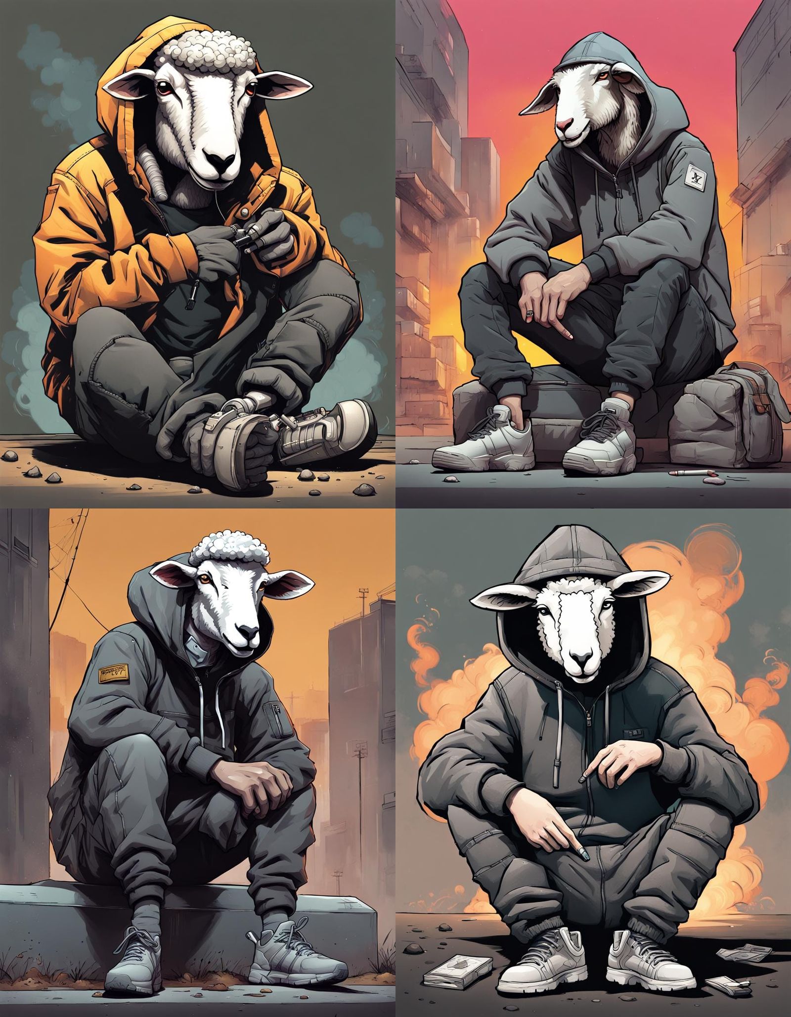 Noir Sheep Smoker in Tactical Hoodie