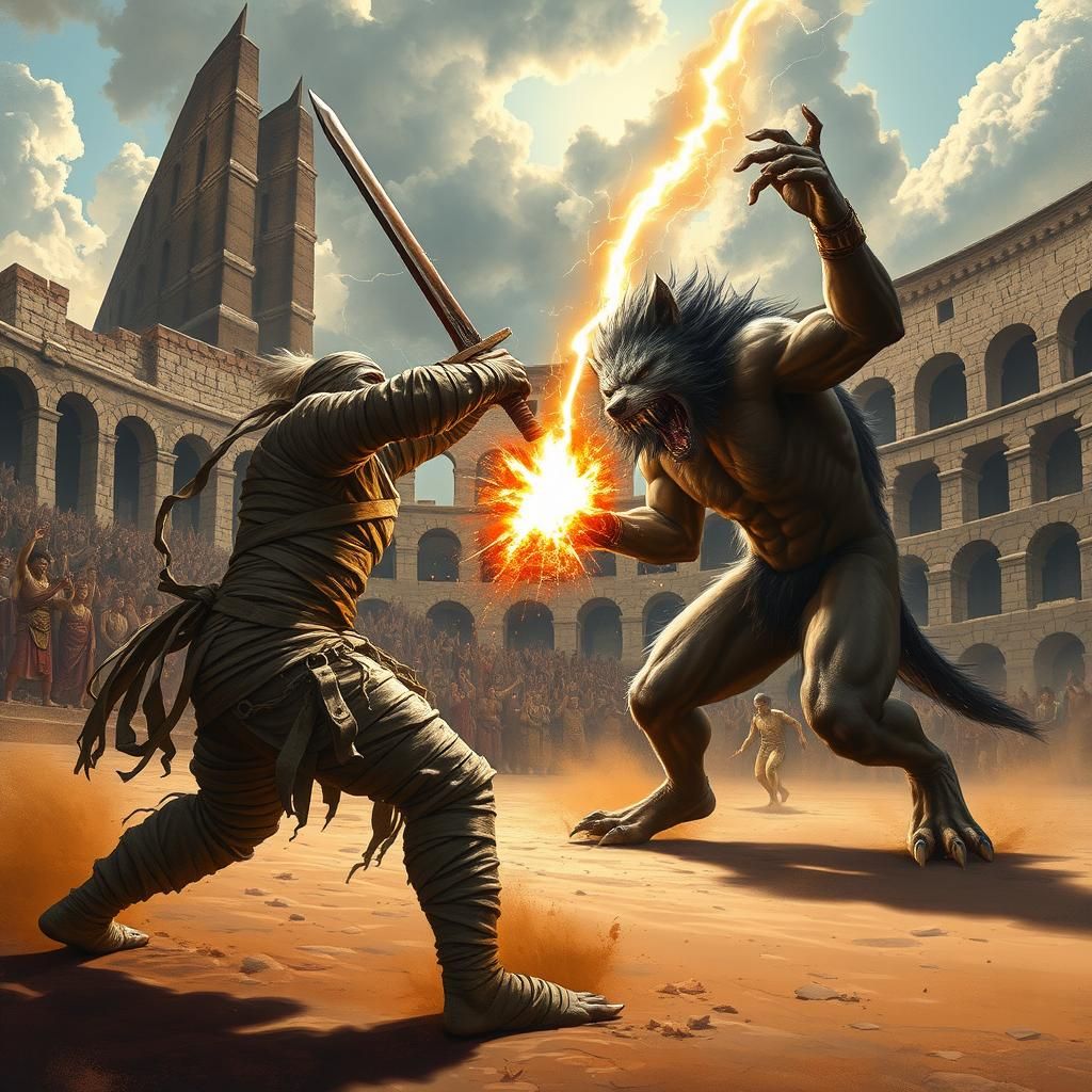 Mummy vs Werewolf: Epic Battle in Ancient Rome