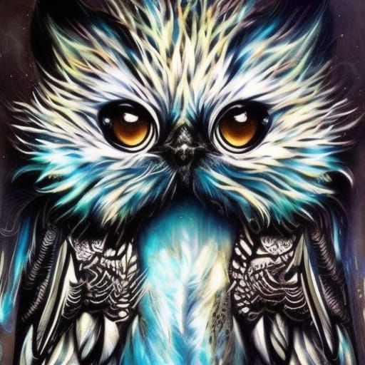 Adorable White Owlette Portrait in Graffiti Art Style