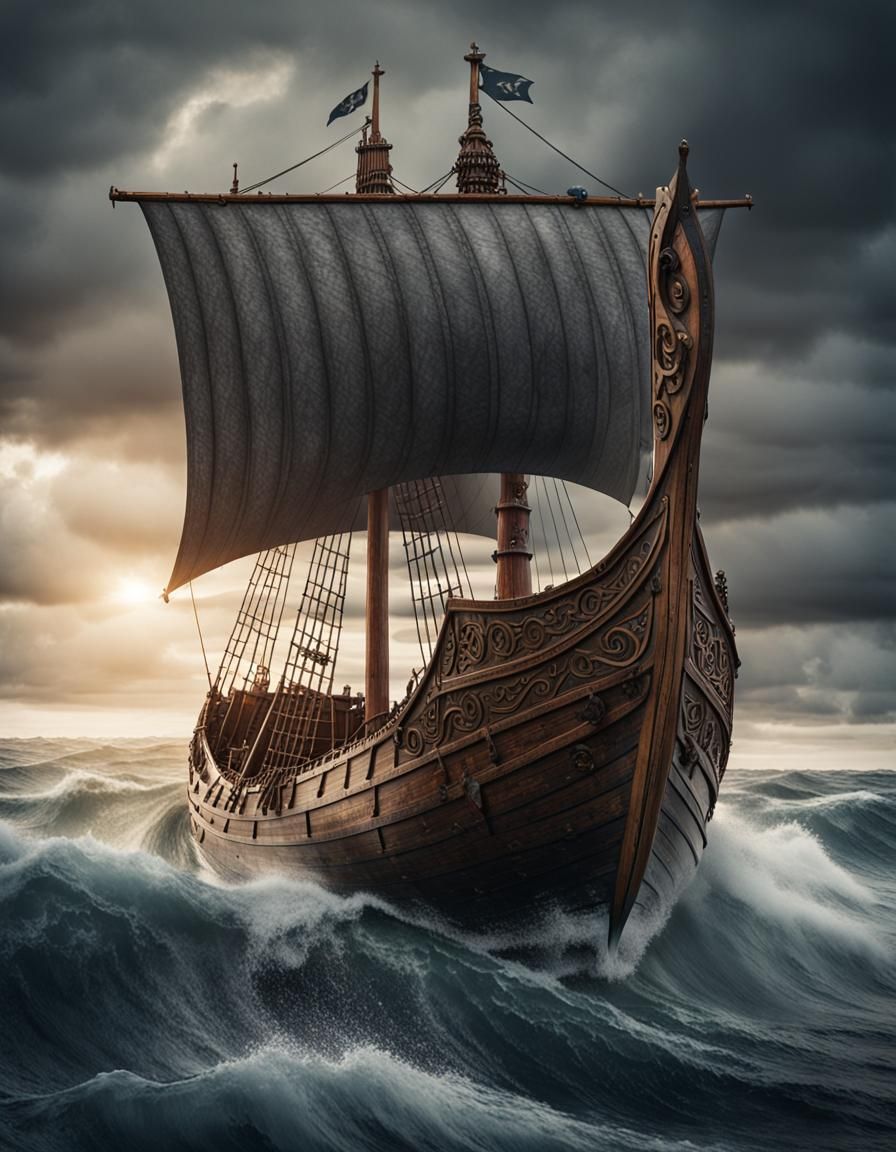 Viking Ship Sails the Moody Seas: Seascape Photography