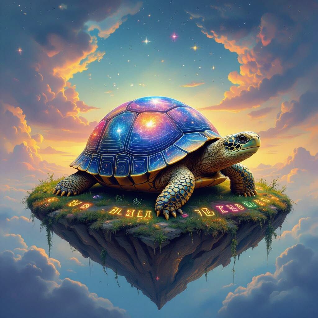 Psychedelic Galaxy Tortoise on Floating Island