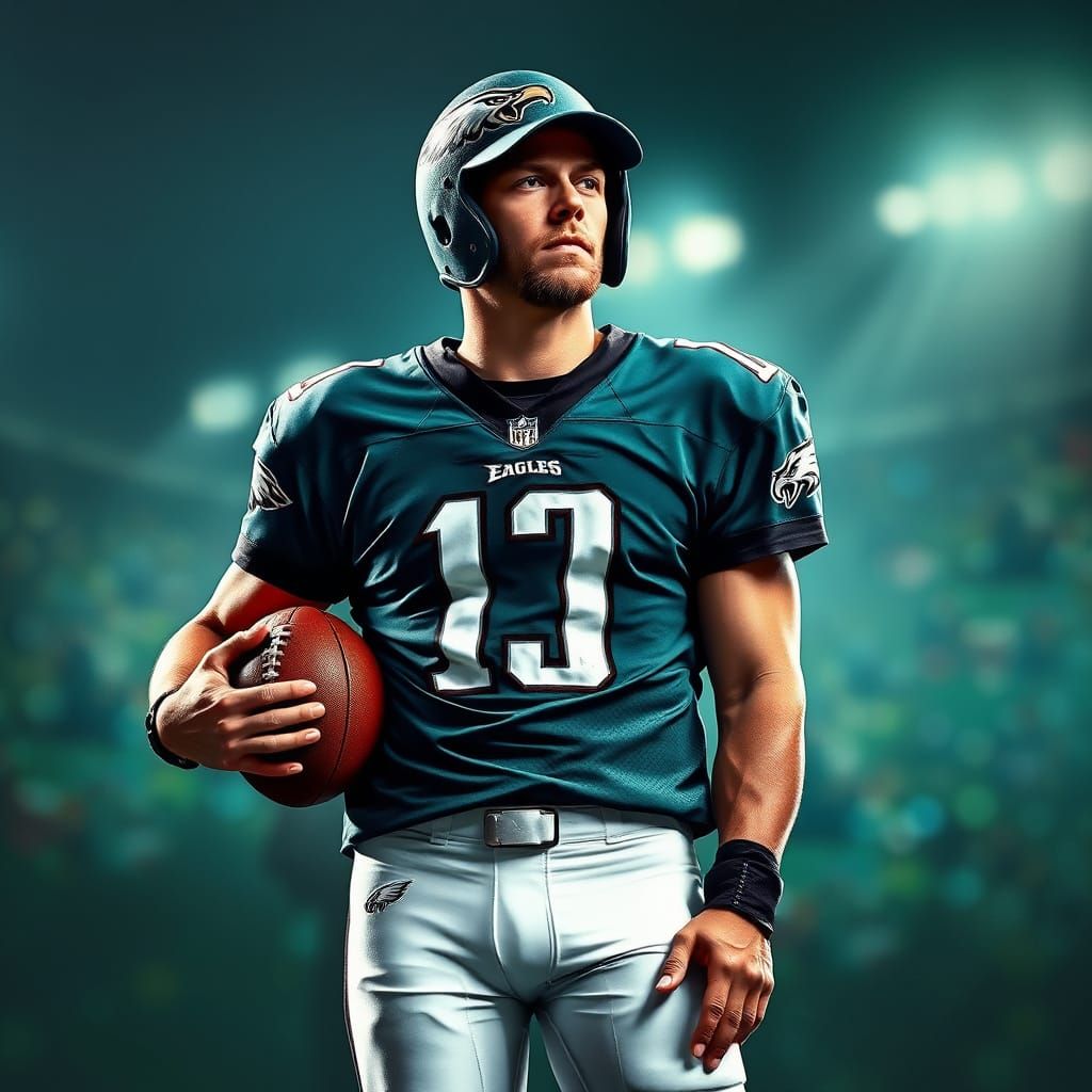 Midnight Green Football Hero in Hyperrealistic Style