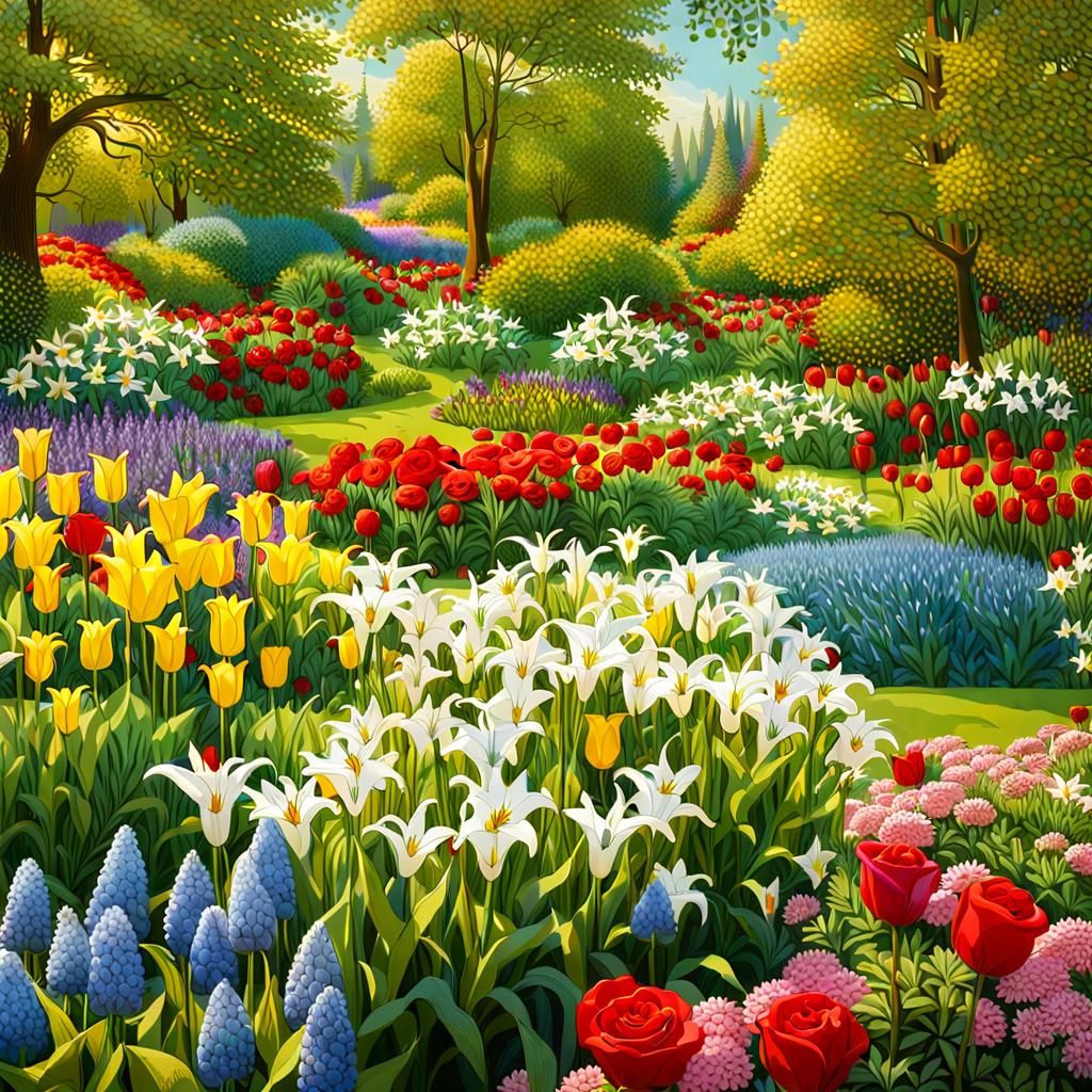 Lush Garden in Spring Bloom