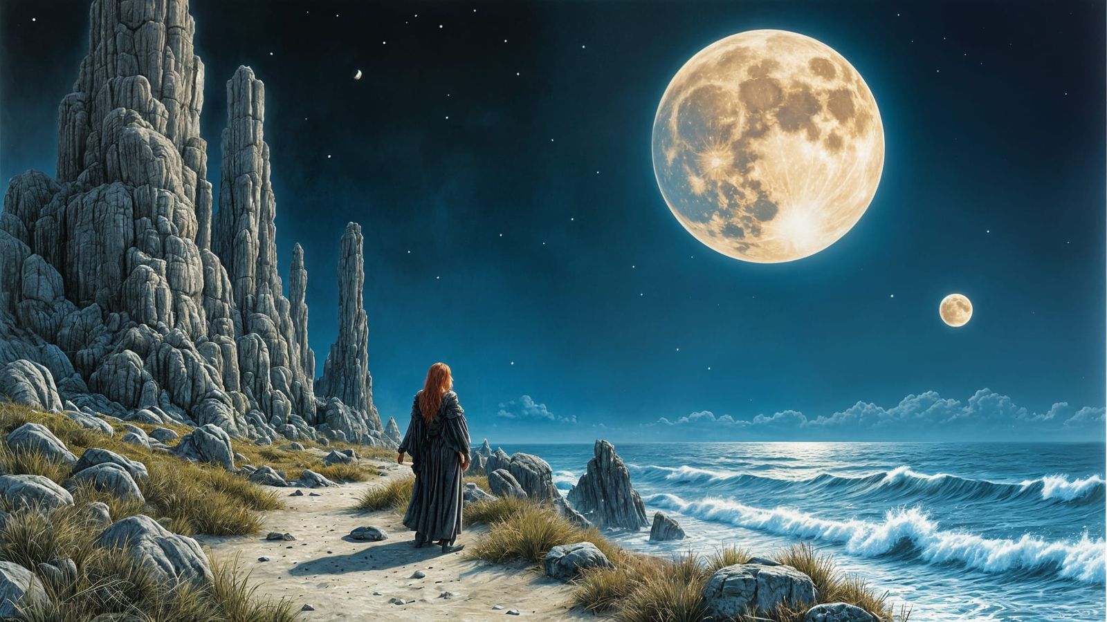 Fantasy Landscape with Adventurer, Luis Royo Style