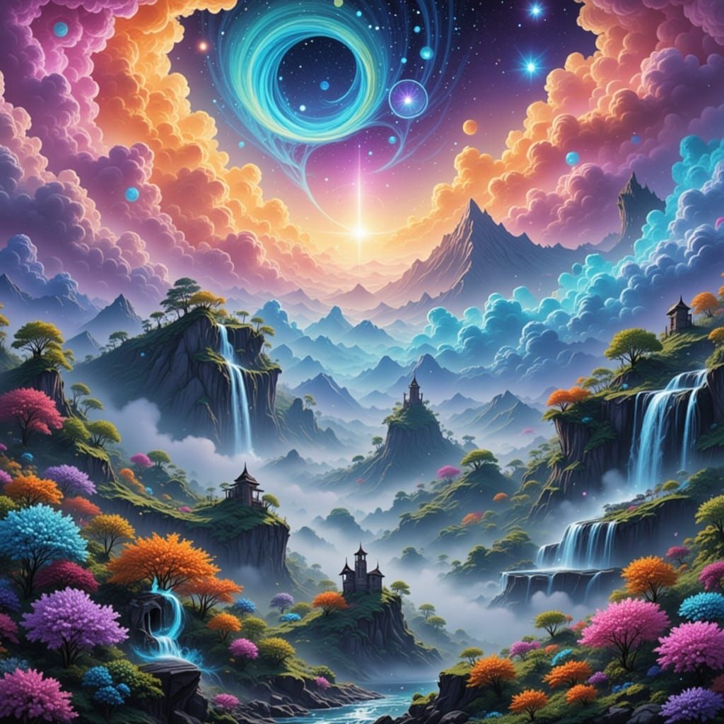 Dreamlike Fantasy World with Volumetric Lighting