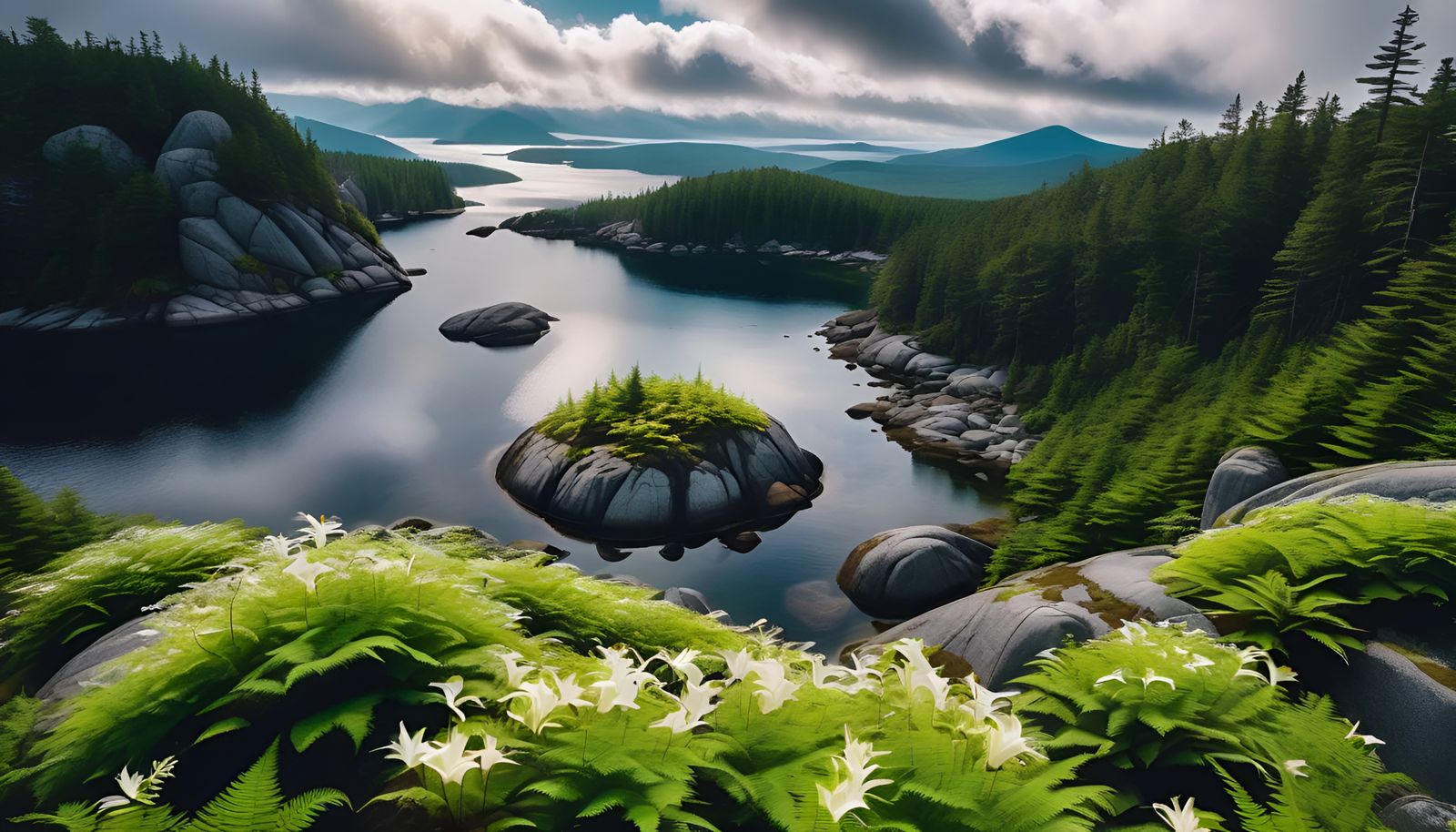 Aerial View of Forest Island in Mountain Lake