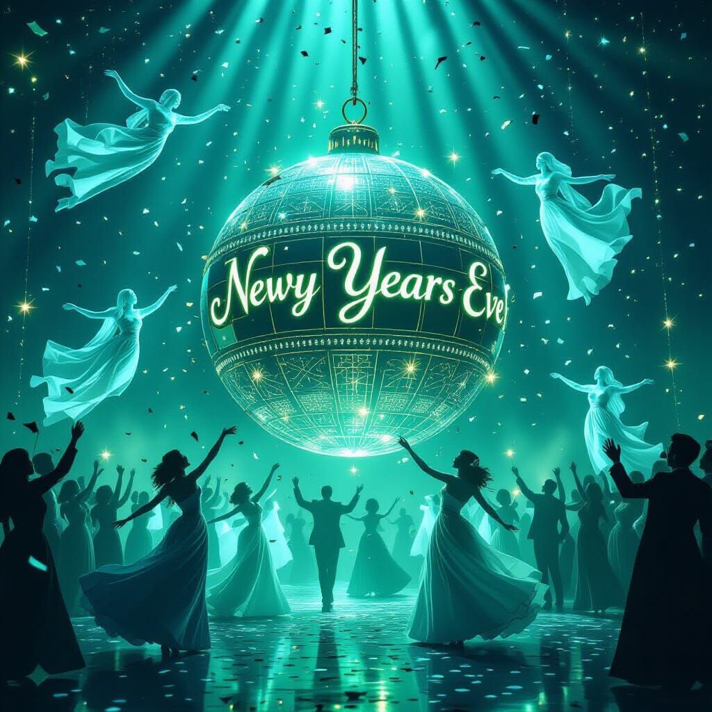 Eerie New Years Eve Ball with Luminescent Ghosts