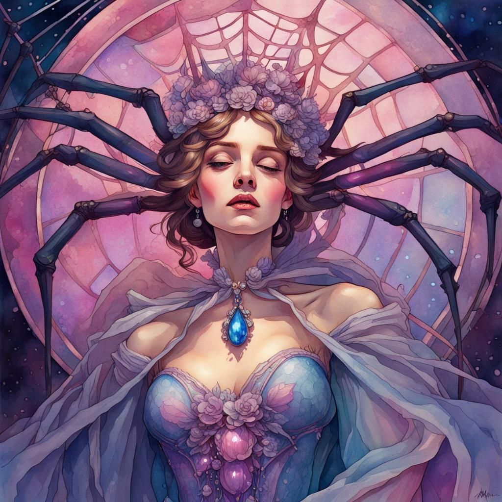 Elegant Spider Queen in Impressionist Watercolor Style