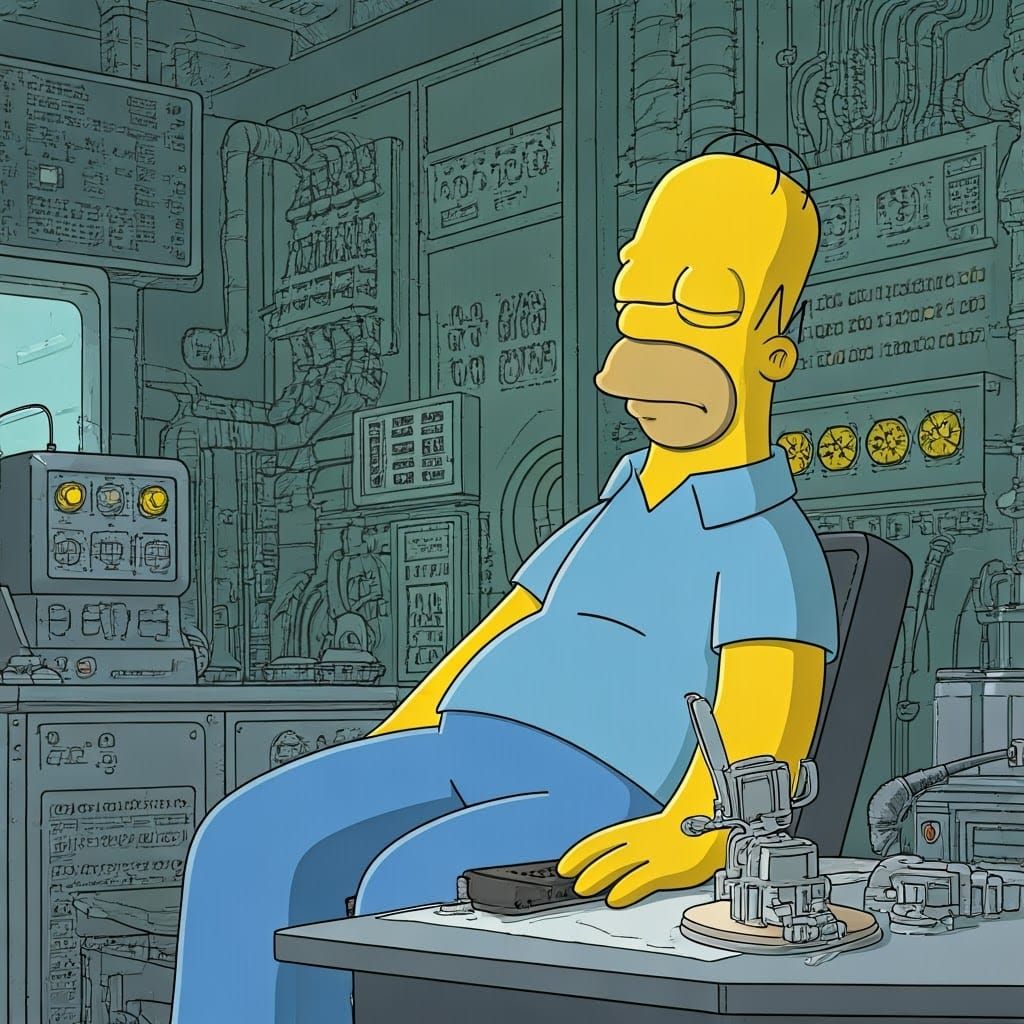 Homer Simpson sleeping at work at the Nuclear Power Plant