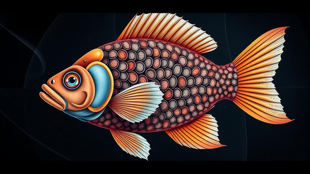 Surreal Fantasy Mirror Fish Portrait in MC Escher Style