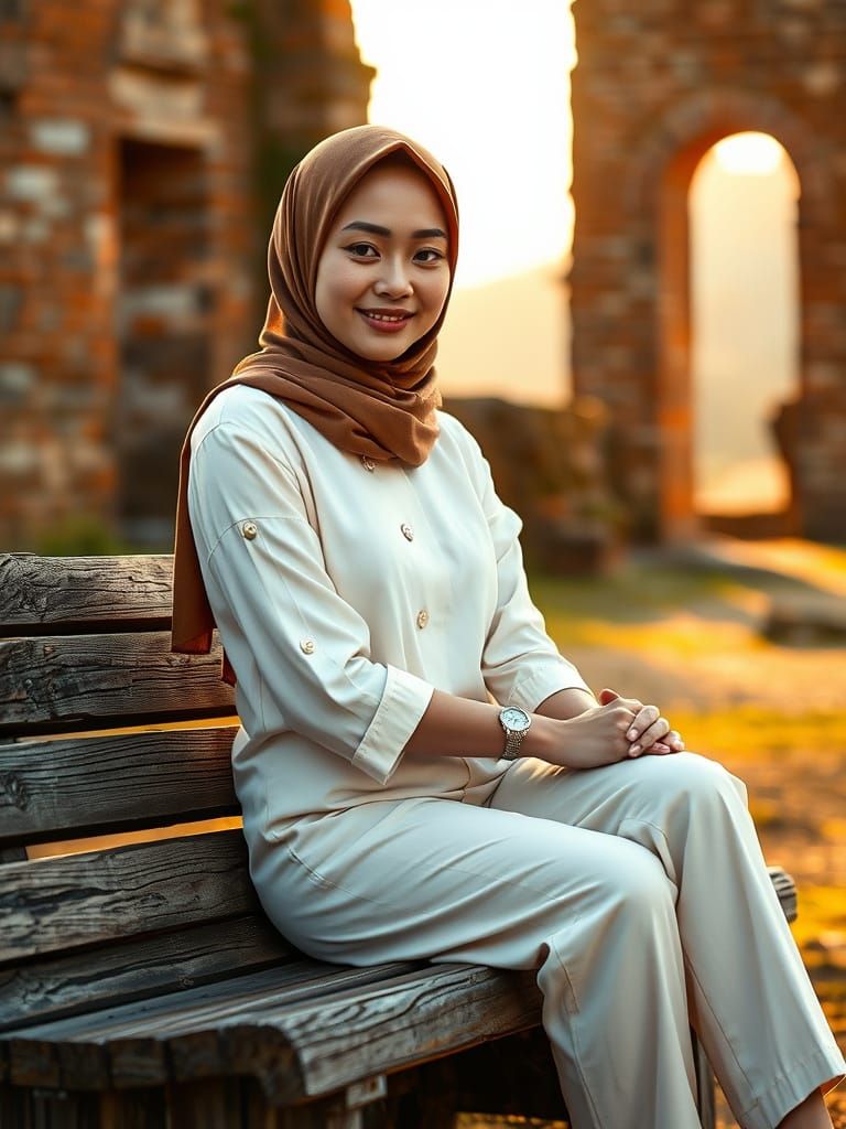 Hyper-Realistic Portrait of a Young Malay Muslimah in Golden...