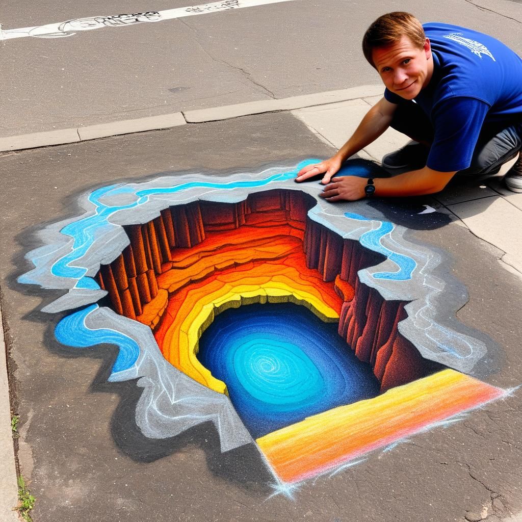 Sidewalk Chalk Art: Realistic Sinkhole Illusion
