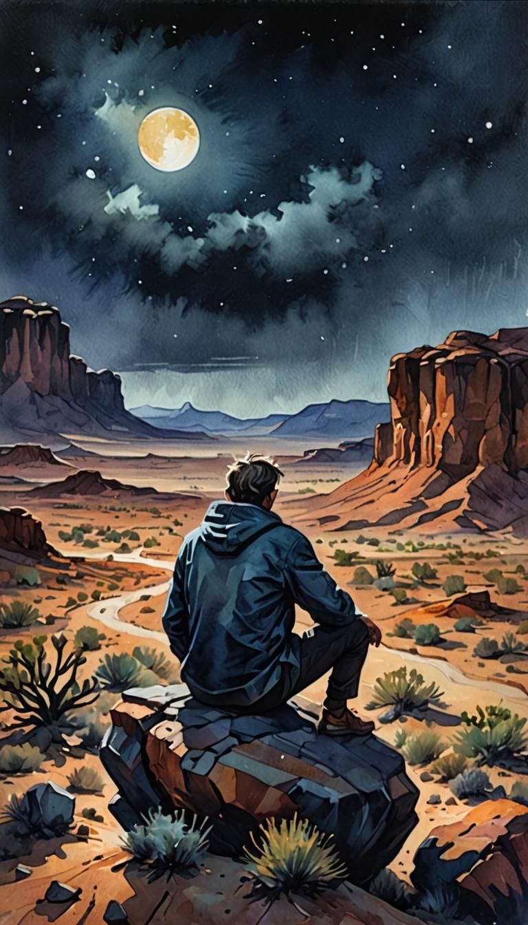 Desert Night: Gouache Impressionist Masterpiece