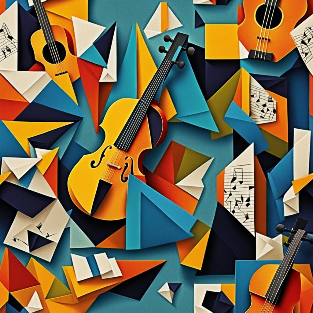 Cubist Origami Paper Art: Faces and Instruments