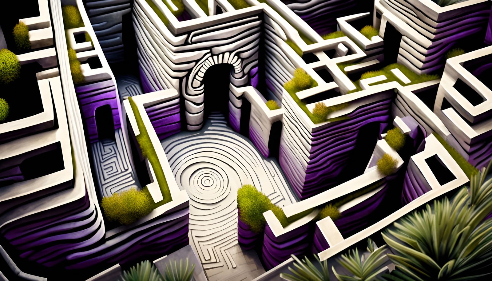 Minotaur in Overgrown Stone Labyrinth