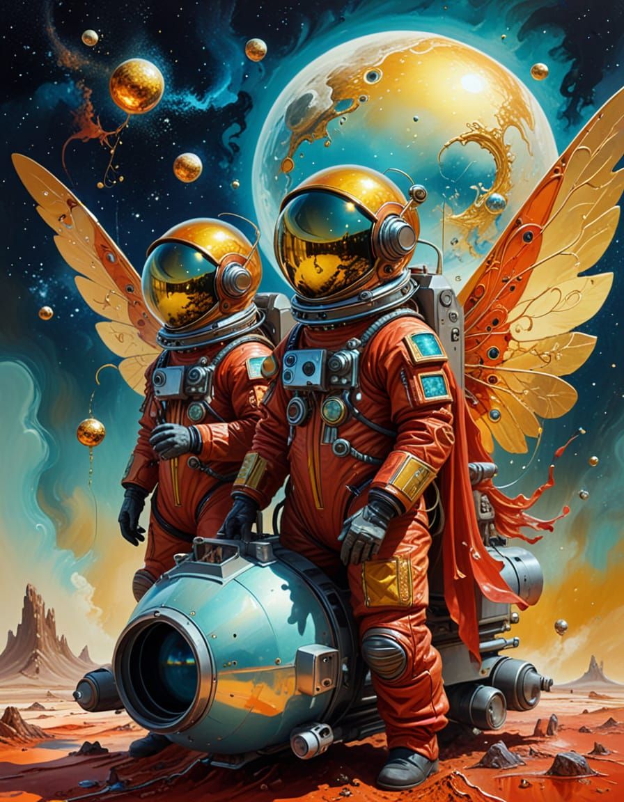 Fairies in Spacesuits: A Surrealist Sci-Fi Painting