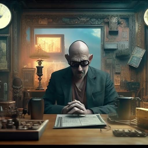 Cinematic Digital Painting of a Guru Fraud