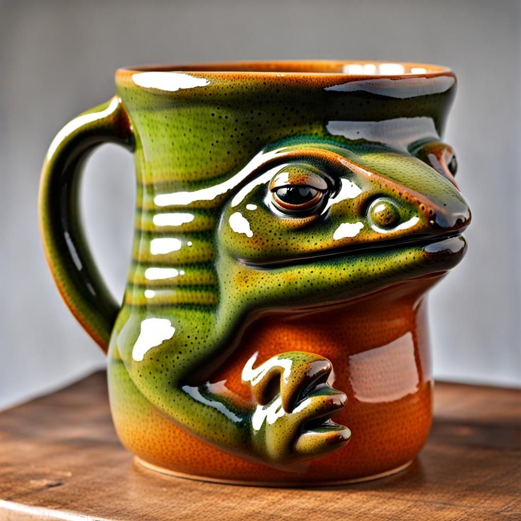 Glazed Pottery Lizard Mug: Unique Art