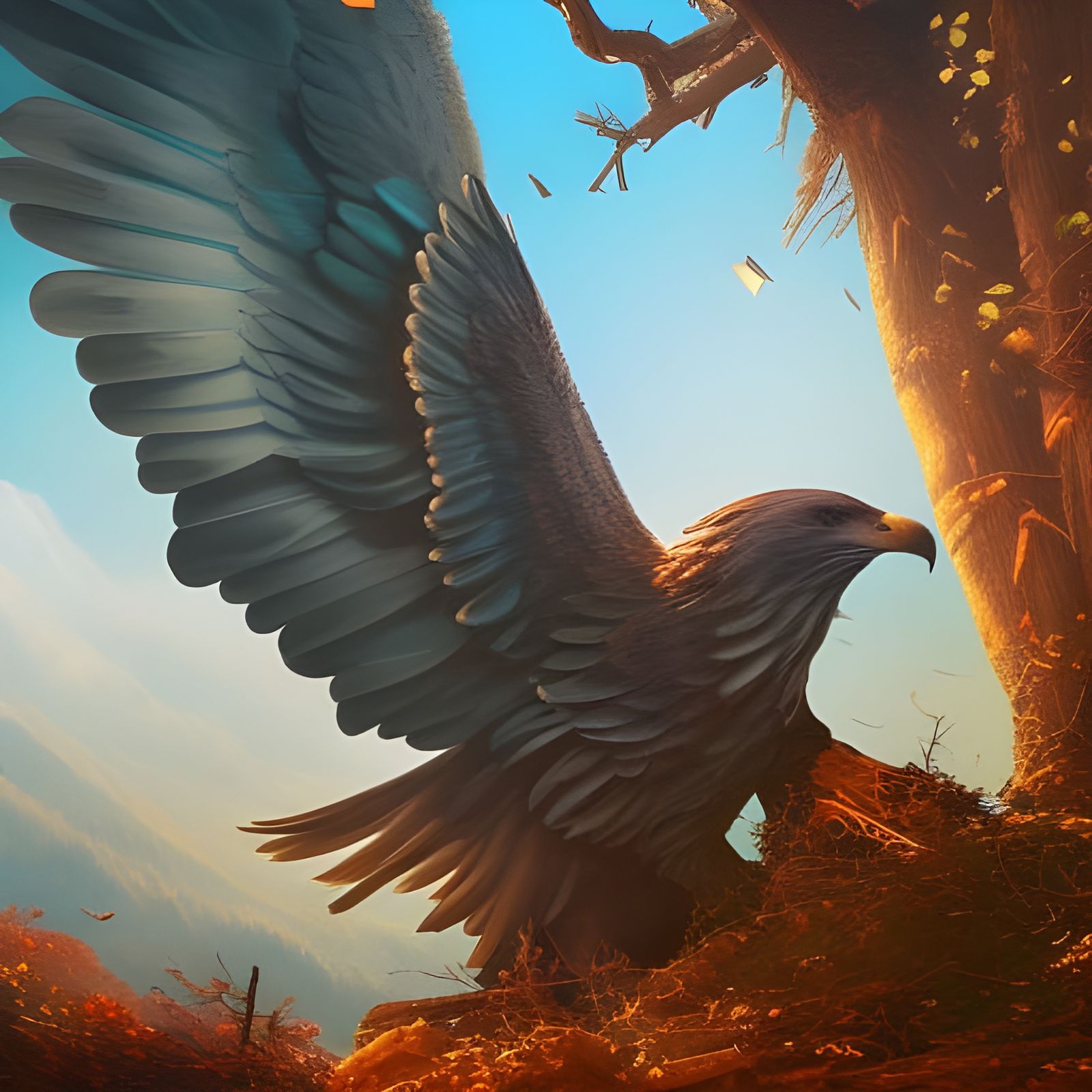 Whimsical American Eagle Protecting Her Nest