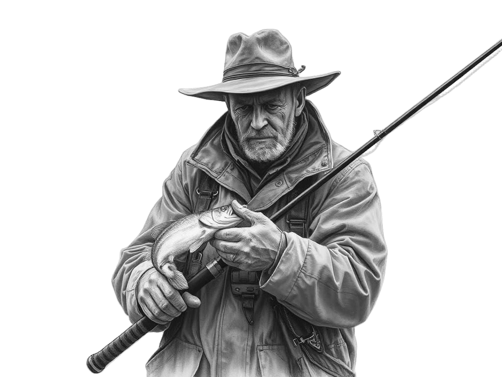 Fisherman in Oilskins, Charcoal Drawing