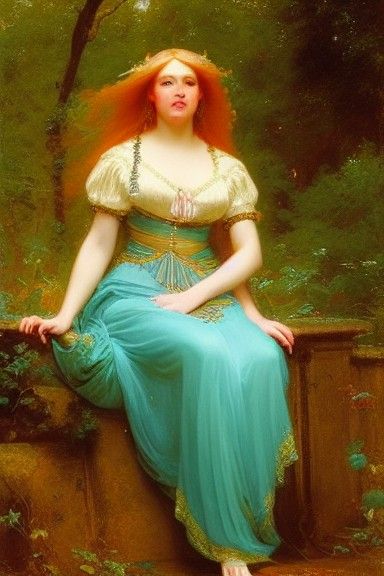 Strawberry Blonde in Turquoise Lace: Oil Painting