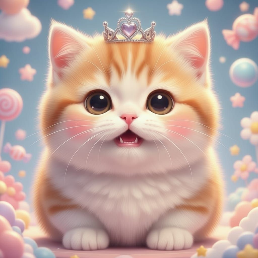 Cute Kawaii Cat with Hyperrealistic Fur