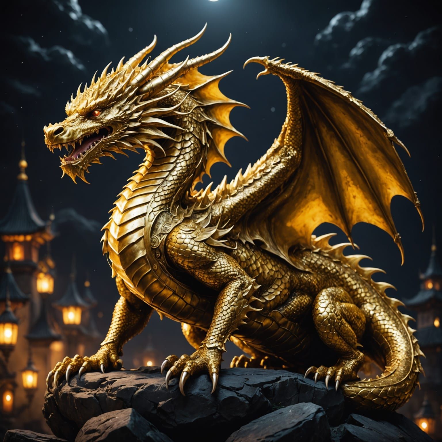 Golden Royal Dragon in the Night