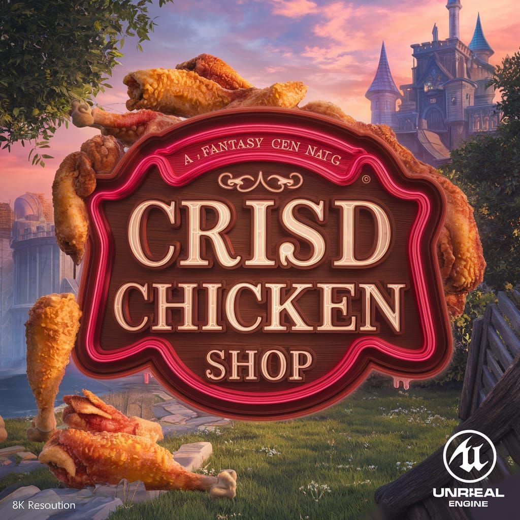 Crispy Chicken Shop Sign in Neon Fantasy Art