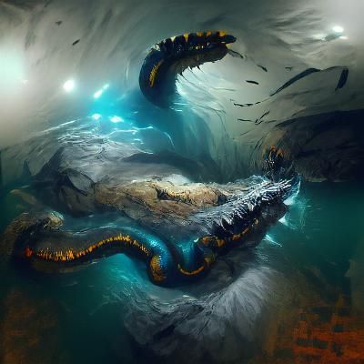 Serpent Lurking in Dark Underwater Abyss
