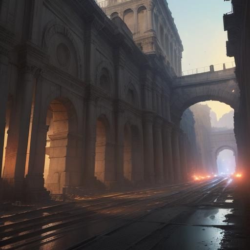 Ancient Rome Aqueduct Construction in Watercolor Illustratio...