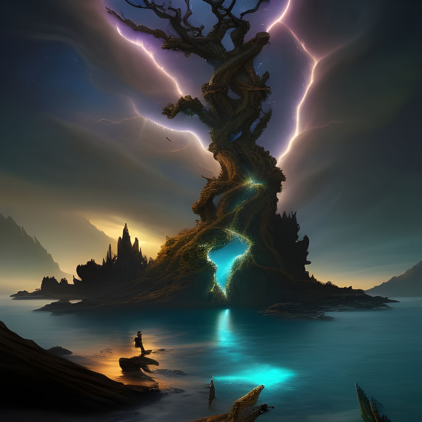 Magical Mangrove Tree Under a Starry Sky