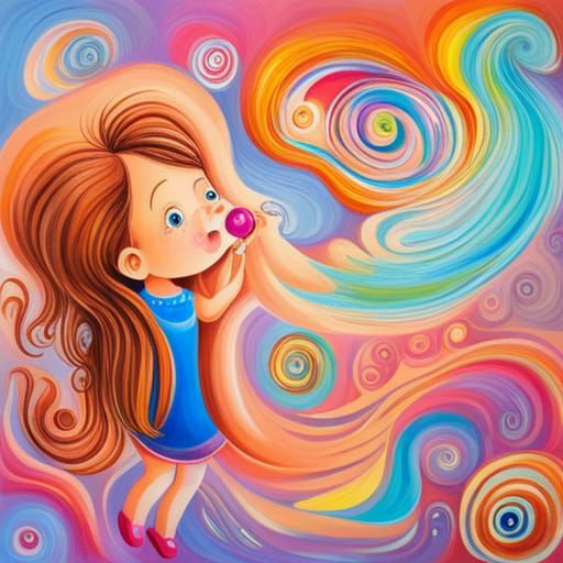 Girl and Cat in Candyland Wonderland