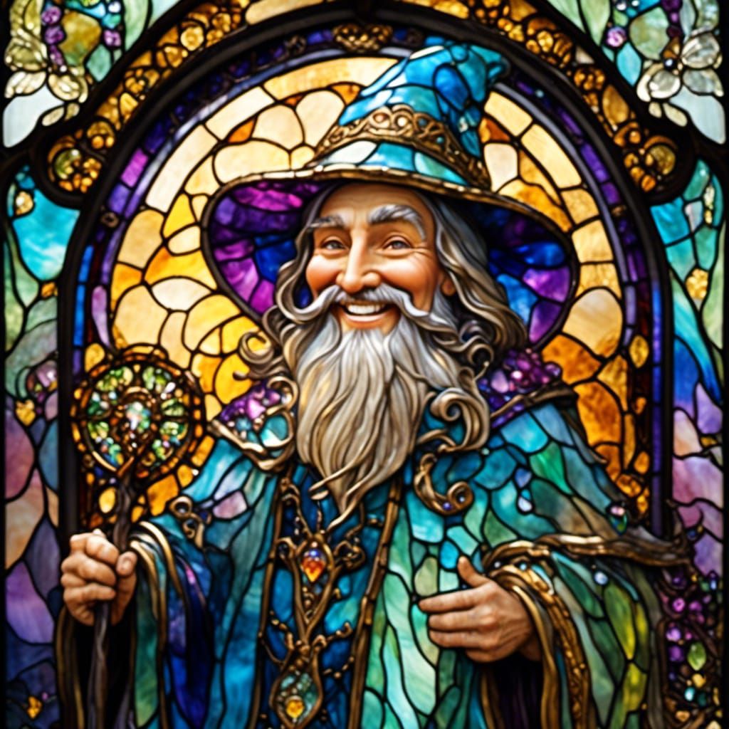 Stained Glass Wizard Masterpiece in Fantasy Style