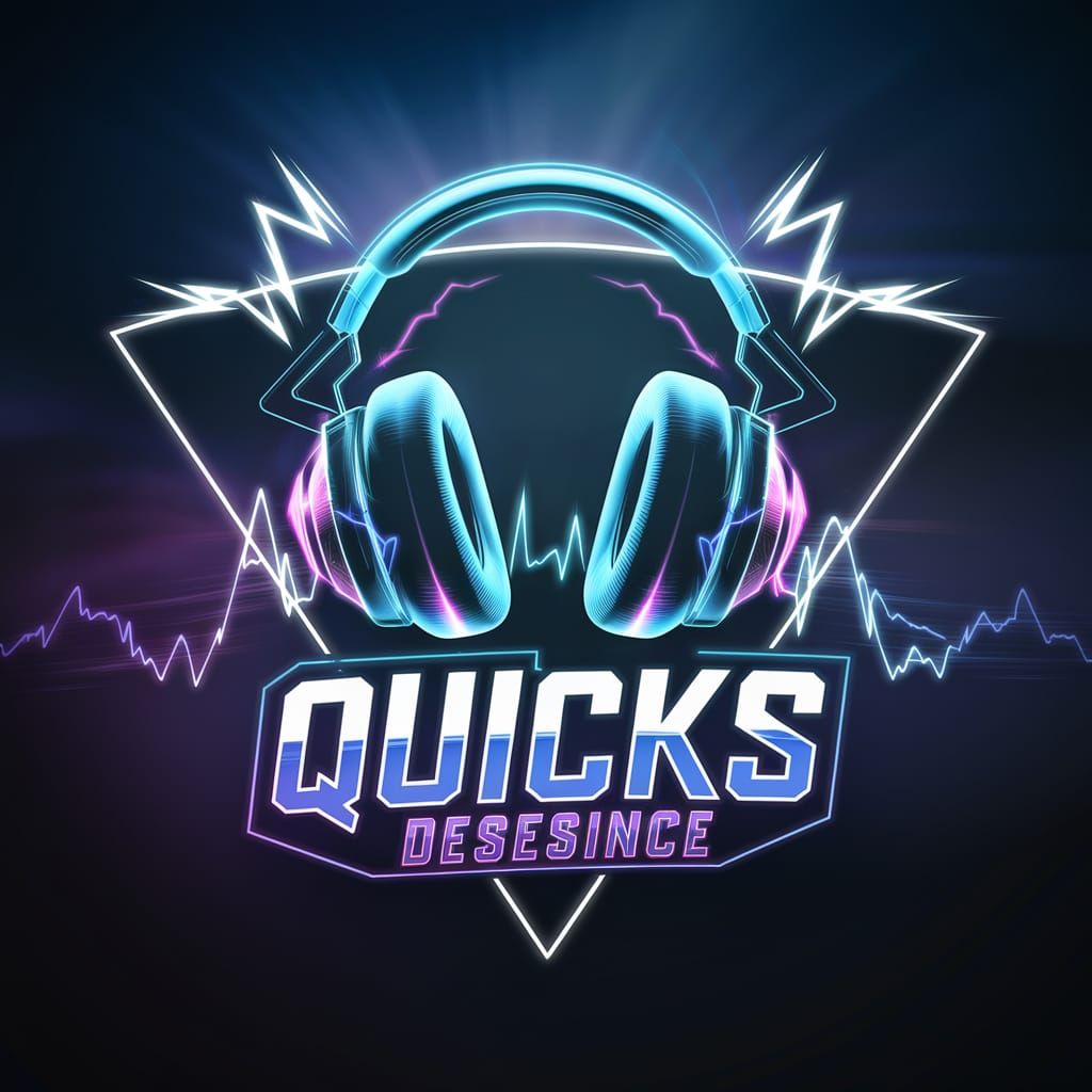 Neon Gaming Logo with Headset and Sound Waves