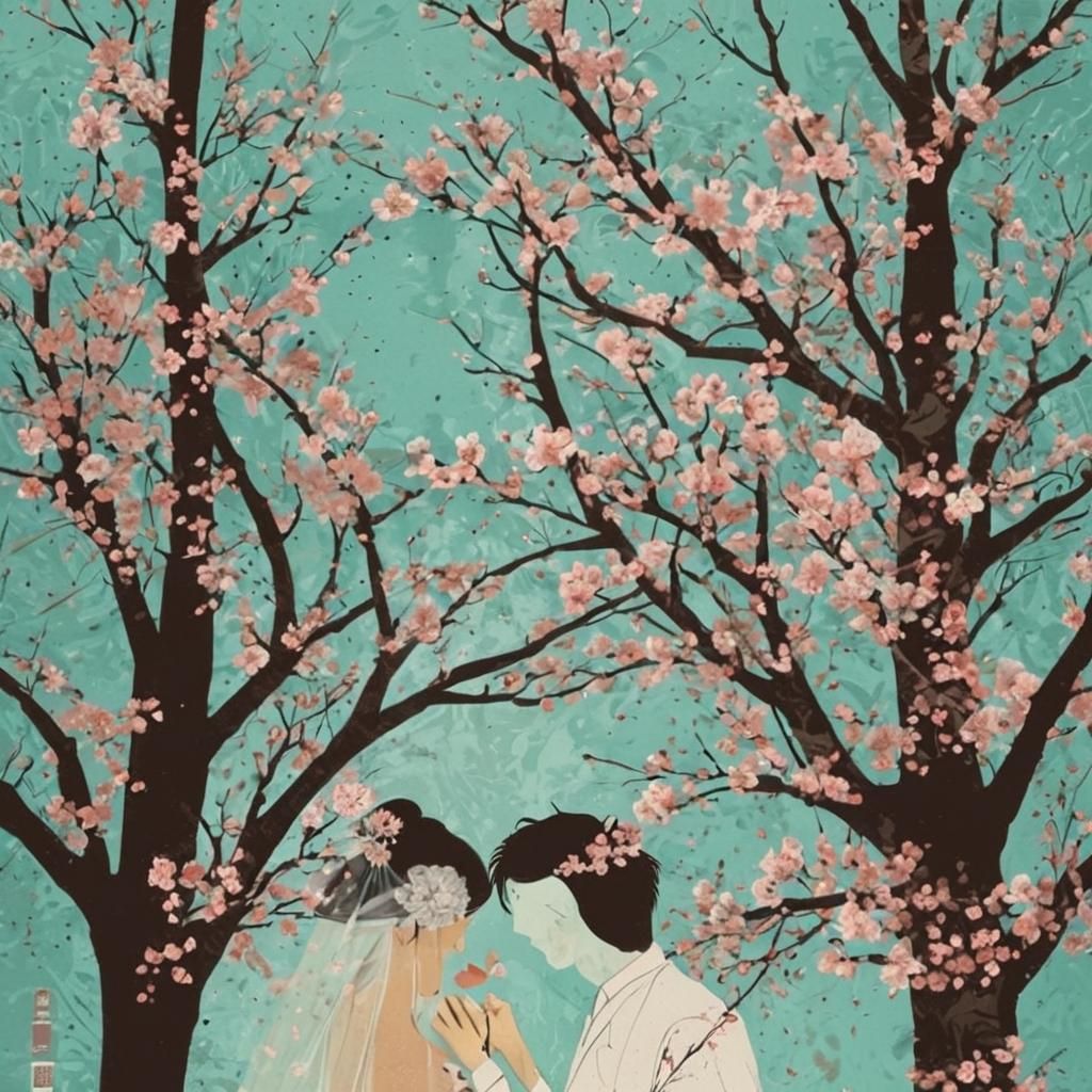 Cherry Blossom Wedding Screen Print Art