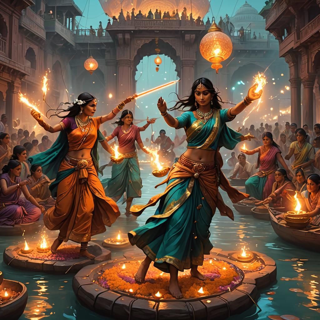 Diwali Lamps on Ganges with Lightsaber Duel