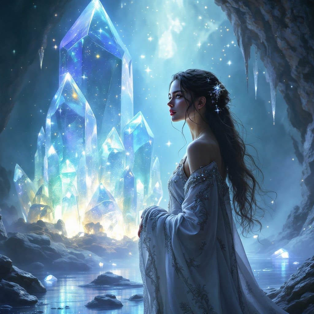 Luminous Sorceress in Crystal Cavern