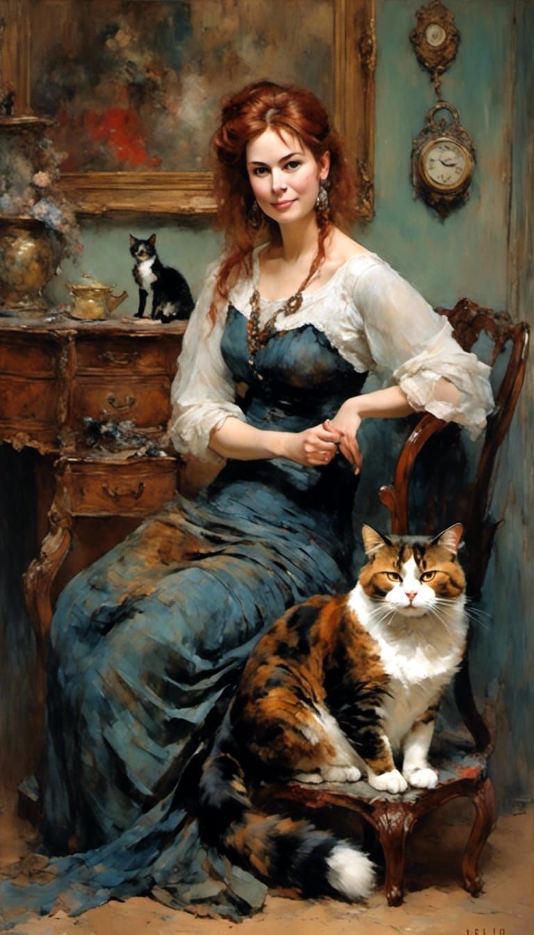 Portrait of a Woman Holding a Cat