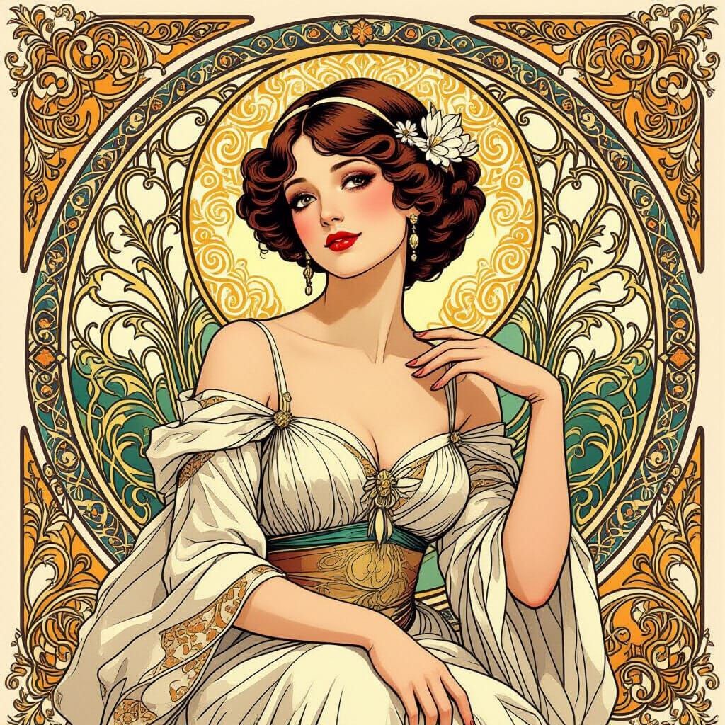Elegant Woman in Art Nouveau Style