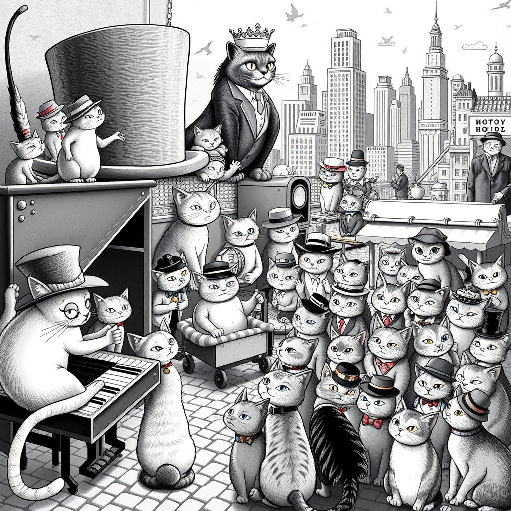 Monochrome Cats in Hats: A Whimsical World