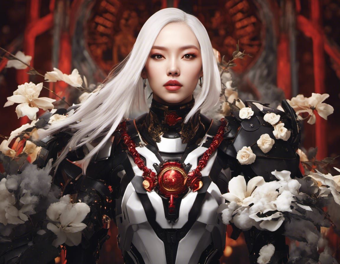 Korean Idol in Cyberpunk Armor with Saintly Halo